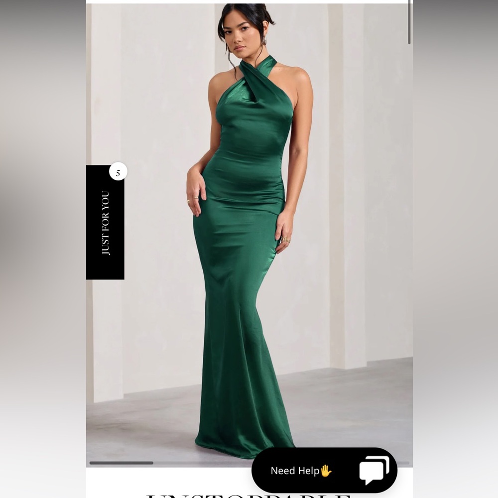 Unstoppable bottle green satin cross over halter maxi dress Open